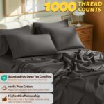 Shilucheng 100% Egyptian Cotton King Size Sheets Set - 1000 Thread Count，Luxury Cotton Bed Sheets，Breathable & Cooling Bedding and Pillow Cases, 16 Inch Deep Pocket - 6 Piece (Dark Grey, King) - Image 3