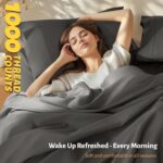 Shilucheng 100% Egyptian Cotton King Size Sheets Set - 1000 Thread Count，Luxury Cotton Bed Sheets，Breathable & Cooling Bedding and Pillow Cases, 16 Inch Deep Pocket - 6 Piece (Dark Grey, King) - Image 4