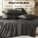 Shilucheng 100% Egyptian Cotton King Size Sheets Set - 1000 Thread Count，Luxury Cotton Bed Sheets，Breathable & Cooling Bedding and Pillow Cases, 16 Inch Deep Pocket - 6 Piece (Dark Grey, King) - Image 8