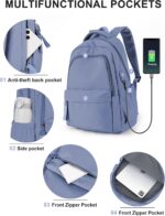 winspansy Simple Cute Backpack for Women Men Waterproof College Bag fit 14 Inch Laptop with USB Charging Port,Violet - Image 4