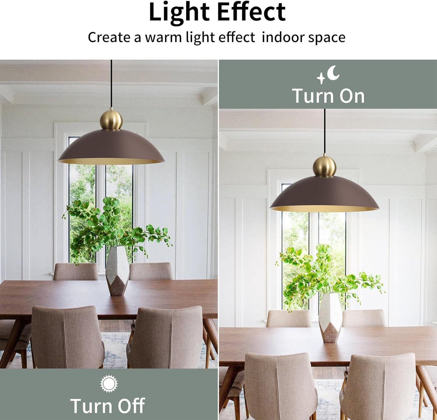 18 Inch Large Pendant Lights Kitchen Island Farmhouse Pendant Light with Adjustable Brown Dome Hanging Light Fixtures for Over Sink Dining Room Bedroom Hallway, ETL Listed - Image 3