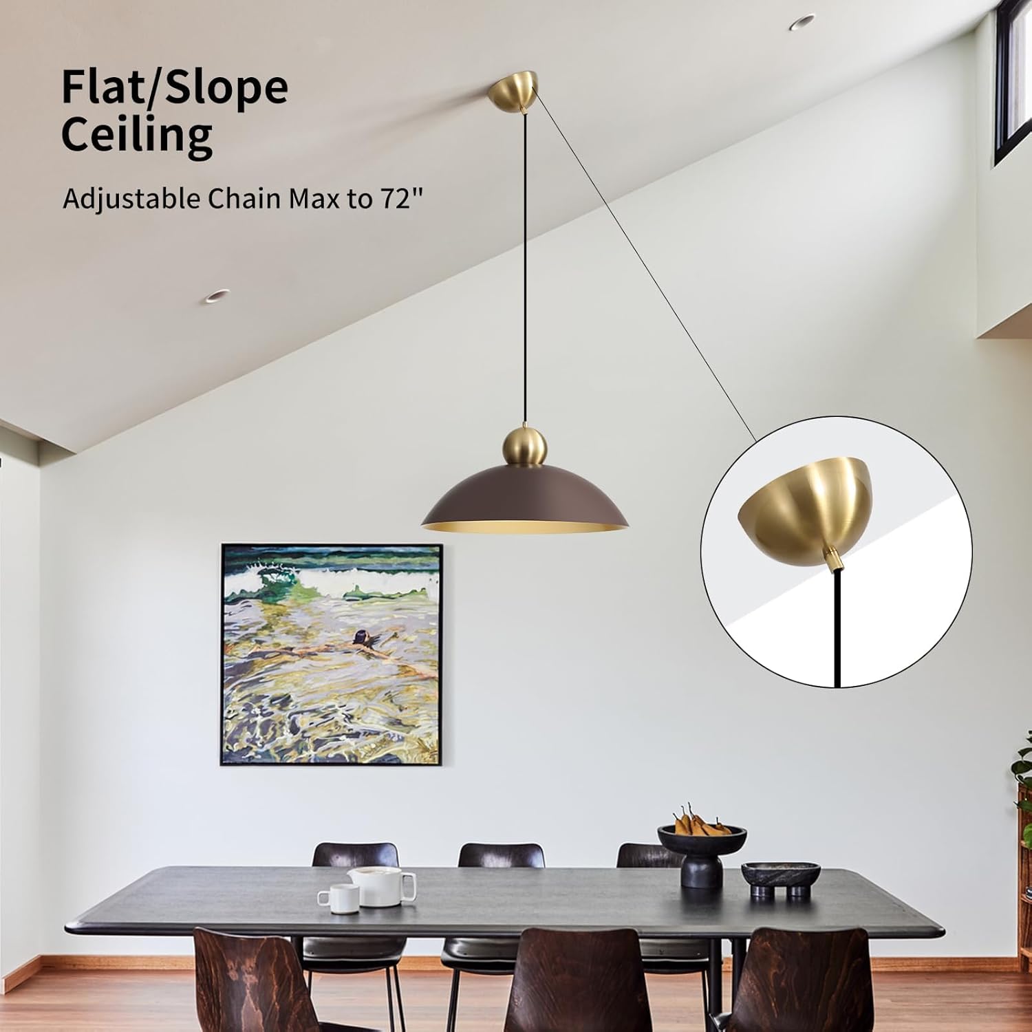 18 Inch Large Pendant Lights Kitchen Island Farmhouse Pendant Light with Adjustable Brown Dome Hanging Light Fixtures for Over Sink Dining Room Bedroom Hallway, ETL Listed - Image 4