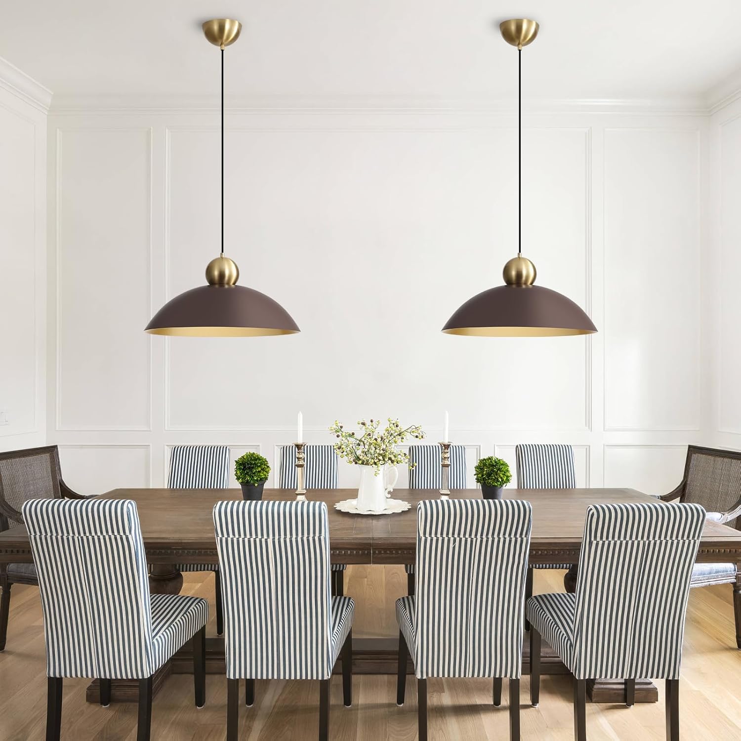 18 Inch Large Pendant Lights Kitchen Island Farmhouse Pendant Light with Adjustable Brown Dome Hanging Light Fixtures for Over Sink Dining Room Bedroom Hallway, ETL Listed - Image 6