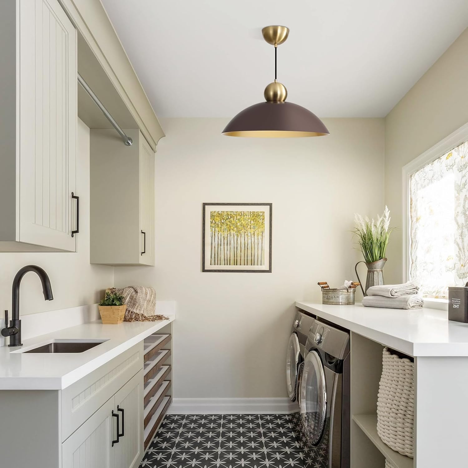 18 Inch Large Pendant Lights Kitchen Island Farmhouse Pendant Light with Adjustable Brown Dome Hanging Light Fixtures for Over Sink Dining Room Bedroom Hallway, ETL Listed - Image 7