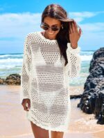 ANRABESS Women Swimsuit Crochet Swim Cover Up 2025 Summer Bathing Suit Swimwear Mesh Knit Beach Dress Vacation Outfits - Image 4
