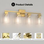 Espird 4 Light Bathroom Vanity Light - Brass Gold Light Fixture Square Design & UL Certification, Vintage Light Fixtures Over Mirror for Bedroom - Image 3