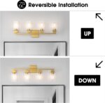 Espird 4 Light Bathroom Vanity Light - Brass Gold Light Fixture Square Design & UL Certification, Vintage Light Fixtures Over Mirror for Bedroom - Image 4