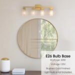 Espird 4 Light Bathroom Vanity Light - Brass Gold Light Fixture Square Design & UL Certification, Vintage Light Fixtures Over Mirror for Bedroom - Image 5