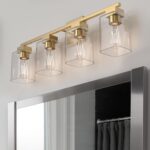 Espird 4 Light Bathroom Vanity Light - Brass Gold Light Fixture Square Design & UL Certification, Vintage Light Fixtures Over Mirror for Bedroom - Image 6