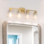 Espird 4 Light Bathroom Vanity Light - Brass Gold Light Fixture Square Design & UL Certification, Vintage Light Fixtures Over Mirror for Bedroom - Image 7