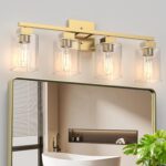 Espird 4 Light Bathroom Vanity Light - Brass Gold Light Fixture Square Design & UL Certification, Vintage Light Fixtures Over Mirror for Bedroom - Image 8