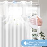 Extra Long No Hook Shower Curtain and Liner Set, Blue Floral Shower Curtains with Snap in Fabric Liner for Bathroom, Ringless Waterproof Washable Bath Curtains with Mesh Top Window, 71" x 84" - Image 3