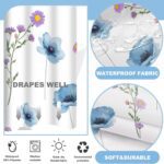 Extra Long No Hook Shower Curtain and Liner Set, Blue Floral Shower Curtains with Snap in Fabric Liner for Bathroom, Ringless Waterproof Washable Bath Curtains with Mesh Top Window, 71" x 84" - Image 4