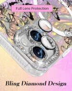 Toycamp for iPhone 15 Case - Compatible with Magsafe Aesthetic Cute Holographic i15 Case with Diamond Bling Lens Protector for Apple 15 Cover for Women Girls, Lily Butterfly - Image 5