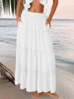 Trendy Queen Long Skirts for Women Boho Maxi Skirt Summer Swing Tiered A-Line Elastic High Waist Dress with Pockets Fashion - Image 3