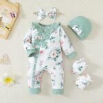 Mikrdoo Newborn Infant Baby Girl Clothes Fall Winter Outfits Long Sleeve Zipper Rompers with Headband - Image 6