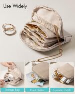 Vlando Small Travel Jewelry Case,Travel Gifts for Women,Jewelry Pouch Bags with Zipper,Velvet Jewelry Organizer Storage Bag for Bracelet Rings Earring-Cream White - Image 5