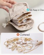 Vlando Small Travel Jewelry Case,Travel Gifts for Women,Jewelry Pouch Bags with Zipper,Velvet Jewelry Organizer Storage Bag for Bracelet Rings Earring-Cream White - Image 7