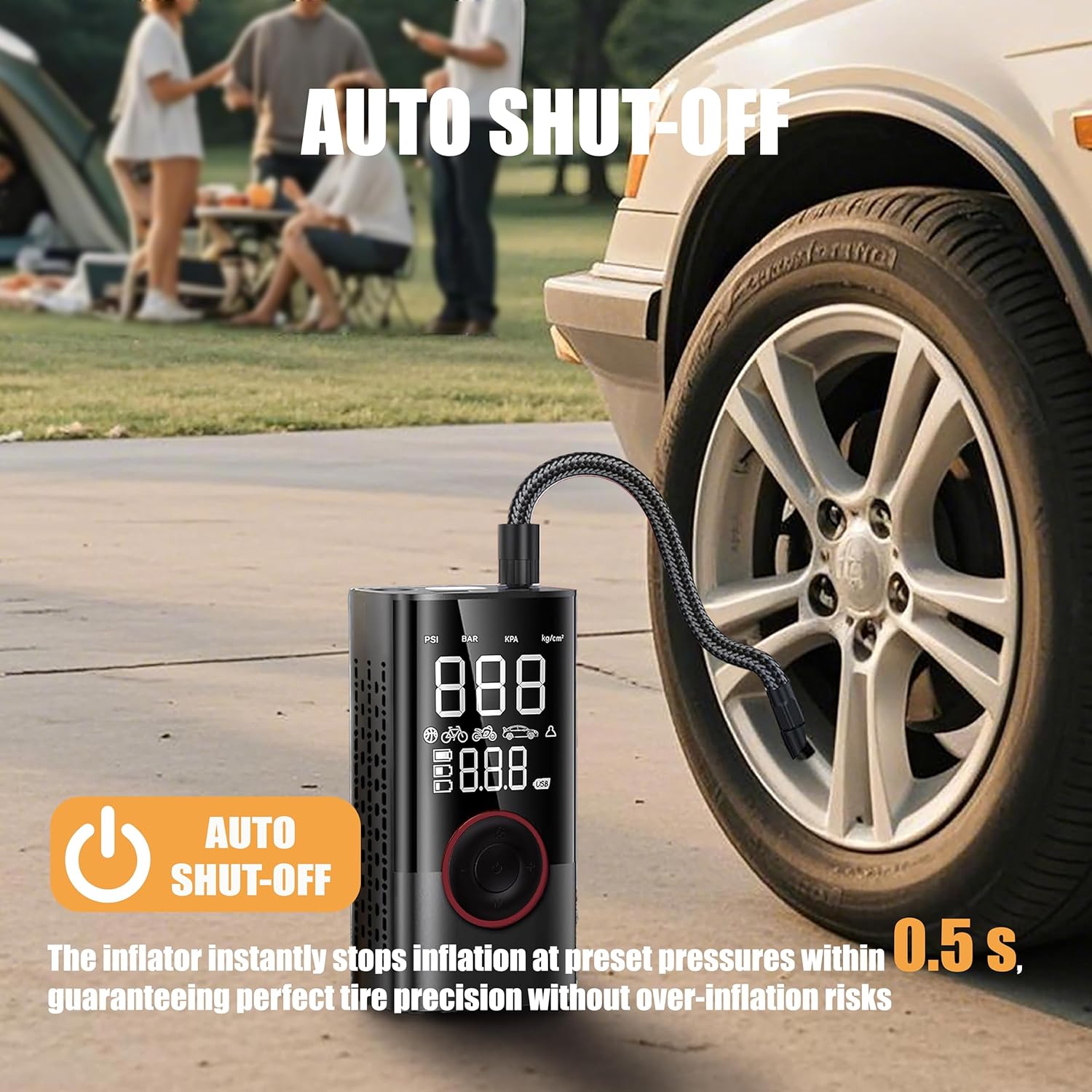 Tire Inflator, Cordless Tire Air Compressor with LED & 150PSI Digital Pressure Gauge, Portable Inflator for Car, Motorcycle, Bike & Sports Equipment, Black - Image 5