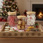 3 Pcs Christmas Icon Glass Storage Jars with Airtight Bamboo Lid Red White Cane Candy Gingerbread Man Christmas Icon Glass Jars Canister Set for Winter Xmas Home Kitchen Countertop - Image 3