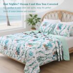 Uspring Cooling Quilts Queen Size Cooling Comforter for Hot Sleepers Summer Coastal Bedding Set, 3 Piece Lightweight Breathable Soft Cold Summer Beach Bedspreads Blanket Sets (Green, 90'' x 90'') - Image 5