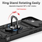 for iPhone 16E Case, with Camera Lens Cover HD Screen Protector, Dual Layer Military-Grade Drop Tested Magnetic Ring Holder Kickstand Protective Phone Case for Apple iPhone 16E / SE4 2025 (Black) - Image 6