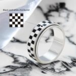 Checkered Fidget Ring for Men - 8mm 18K Gold Plated Stainless Steel Anxiety Spinner Jewelry for Adults, Modern Black and White Checkerboard Roating Ring for Stress Relief Gift for Men Women - Image 5