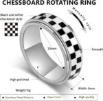 Checkered Fidget Ring for Men - 8mm 18K Gold Plated Stainless Steel Anxiety Spinner Jewelry for Adults, Modern Black and White Checkerboard Roating Ring for Stress Relief Gift for Men Women - Image 7