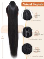 Ponytail Extension,26'' Claw Clip Ponytail Extension for Women Long Straight Fluffy Natural Looking Synthetic Clip in Hairpiece for Halloween Daily Use(Balck) - Image 3
