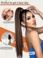 Ponytail Extension,26'' Claw Clip Ponytail Extension for Women Long Straight Fluffy Natural Looking Synthetic Clip in Hairpiece for Halloween Daily Use(Balck) - Image 4