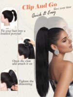 Ponytail Extension,26'' Claw Clip Ponytail Extension for Women Long Straight Fluffy Natural Looking Synthetic Clip in Hairpiece for Halloween Daily Use(Balck) - Image 6