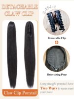 Ponytail Extension,26'' Claw Clip Ponytail Extension for Women Long Straight Fluffy Natural Looking Synthetic Clip in Hairpiece for Halloween Daily Use(Balck) - Image 8