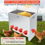RYFT 85lbs Automatic Chicken Feeder Large Capacity, 10-Port Galvanized Metal Poultry Feeder for Chickens, Geese, Ducks, Turkeys, Quails - Image 3