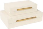 Beige Shagreen Decorative Storage Boxes – Set of 2 Faux Leather Jewelry & Memory Boxes with Gold Metal Handles, Nesting Photo Organizers for Home Decor, Gift, and Office Organization - Image 4