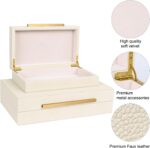 Beige Shagreen Decorative Storage Boxes – Set of 2 Faux Leather Jewelry & Memory Boxes with Gold Metal Handles, Nesting Photo Organizers for Home Decor, Gift, and Office Organization - Image 6