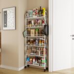 6 Tier Slim Rolling Storage Cart with Wheels, Metal Mobile Shelving Unit Organizer Utility Cart for Office Bathroom Kitchen Laundry Room Narrow Places (White 6 Inches) - Image 4