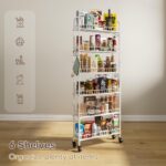 6 Tier Slim Rolling Storage Cart with Wheels, Metal Mobile Shelving Unit Organizer Utility Cart for Office Bathroom Kitchen Laundry Room Narrow Places (White 6 Inches) - Image 7