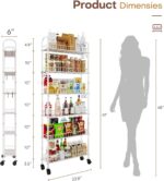 6 Tier Slim Rolling Storage Cart with Wheels, Metal Mobile Shelving Unit Organizer Utility Cart for Office Bathroom Kitchen Laundry Room Narrow Places (White 6 Inches) - Image 8