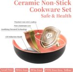 ROYDX Nonstick Pots and Pans Set Titanium Ceramics Cookware Set Pots and Pans with Removable Handles for RV Kitchen, Oven & Dishwasher Safe, Induction Compatible, PFOA Free,Soft Peach - Image 3