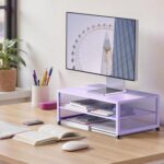 Desk Organizers and Accessories, 2-Tier Metal Computer Monitor Stand Riser, Desk Organizer for Monitor, Printer & Laptop Stand, Desktop Workspace Organizers for Office Supplies(Purple) - Image 3