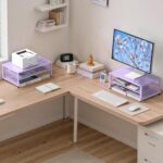 Desk Organizers and Accessories, 2-Tier Metal Computer Monitor Stand Riser, Desk Organizer for Monitor, Printer & Laptop Stand, Desktop Workspace Organizers for Office Supplies(Purple) - Image 4