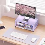 Desk Organizers and Accessories, 2-Tier Metal Computer Monitor Stand Riser, Desk Organizer for Monitor, Printer & Laptop Stand, Desktop Workspace Organizers for Office Supplies(Purple) - Image 6