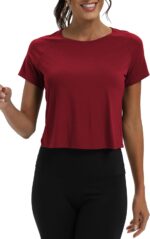 Mippo Workout Tops for Women Cropped Split Back Athletic Gym Exercise Shirts Loose Fit - Image 3