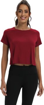 Mippo Workout Tops for Women Cropped Split Back Athletic Gym Exercise Shirts Loose Fit - Image 6