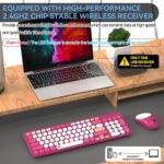 Wireless Keyboard and Mouse Combo, 2.4GHz Colorful Cute Round Keycaps Keyboard for Office Computer PC Desktops Laptop (96 Keys Rose Red) - Image 4