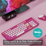 Wireless Keyboard and Mouse Combo, 2.4GHz Colorful Cute Round Keycaps Keyboard for Office Computer PC Desktops Laptop (96 Keys Rose Red) - Image 6