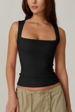 QINSEN Women's Square Neck Sleeveless Double-Layer Tank Tops Basic Tight T Shirts - Image 4