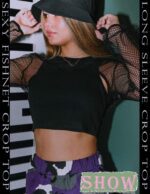 Avidlove Women Fishnet Long Sleeve Crop Top See Through Shirt Sheer Blouse Sexy Outfits - Image 4