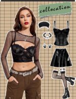 Avidlove Women Fishnet Long Sleeve Crop Top See Through Shirt Sheer Blouse Sexy Outfits - Image 7