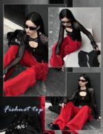 Avidlove Women Fishnet Long Sleeve Crop Top See Through Shirt Sheer Blouse Sexy Outfits - Image 8